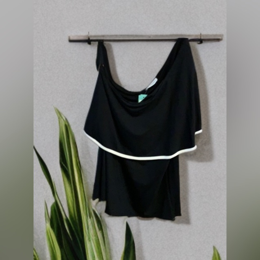 Baraga one shoulder ruffle knot top black and white NWTs size medium​​​​​​​​